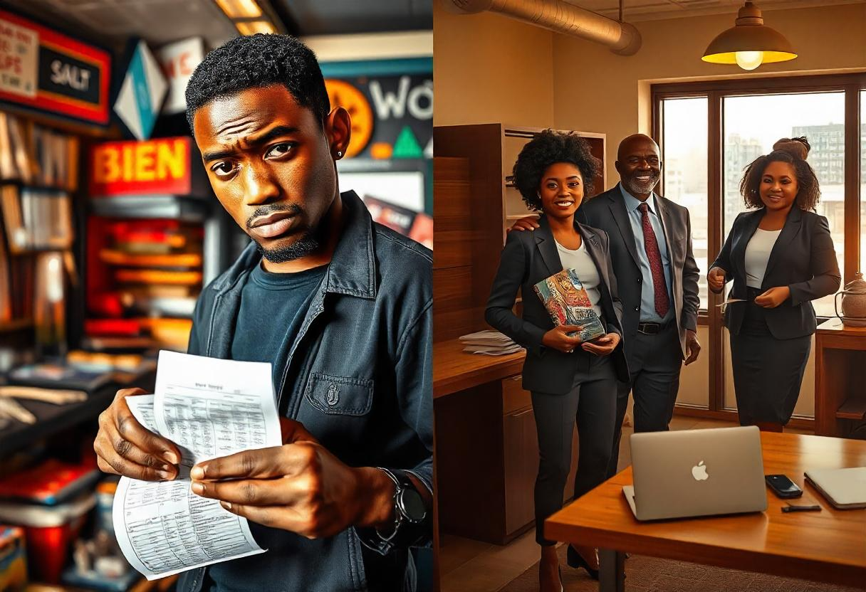 a young man addicted to betting vs a successful business team